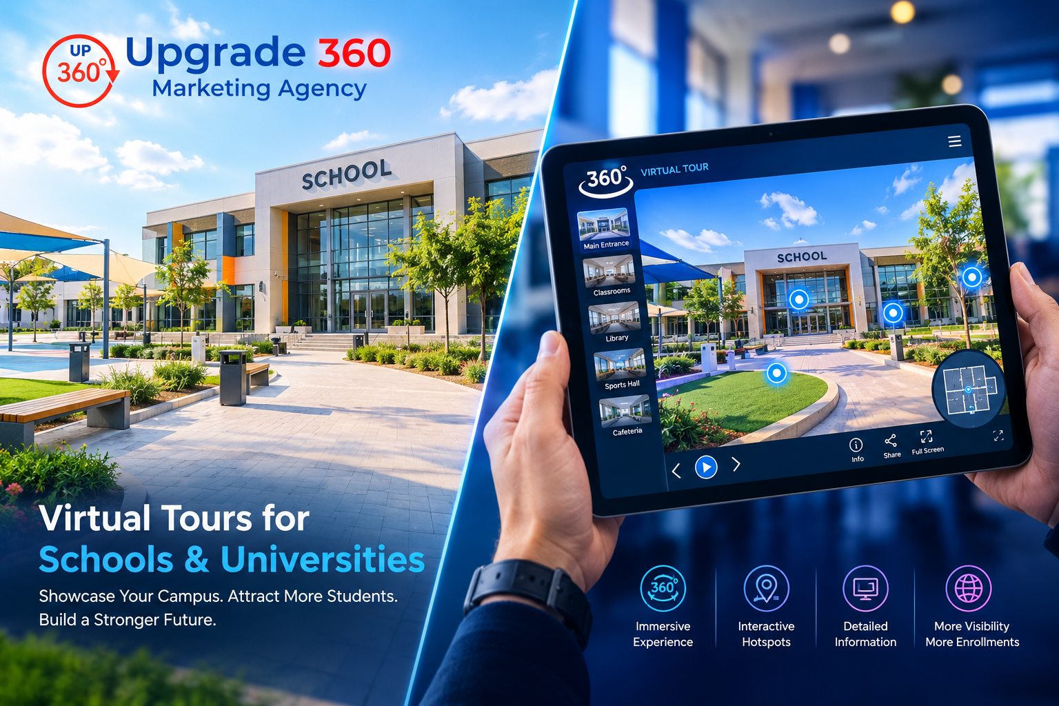 جولة افتراضية 360 درجة لمنشأة تعليمية تُعرض على تابلت